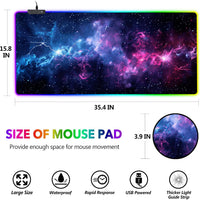 LED Gaming Mouse Pad RGB, Large Mouse Pad with 14 Light Modes, Keyboard Mousepad Led Extended Surface (35.4 X 15.8 In) for Desktop Gamers, Blue Purple Starry Nebula