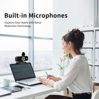 Webcam for Computer, USB Plug&Play, Auto Low Light Correction, Privacy Cover, Tripod, Wide Angle for Meeting/Online Video/Zoom, Web Cam with Microphone (1080P)