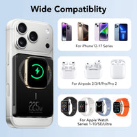 Magnetic Portable Charger with Built-In-Cable, Iwatch Charger, 10000Mah Power Bank with Display, Foldable Stand, 22.5W Fast Charging Travel Battery Pack Compatible with Iphone and Apple Watch