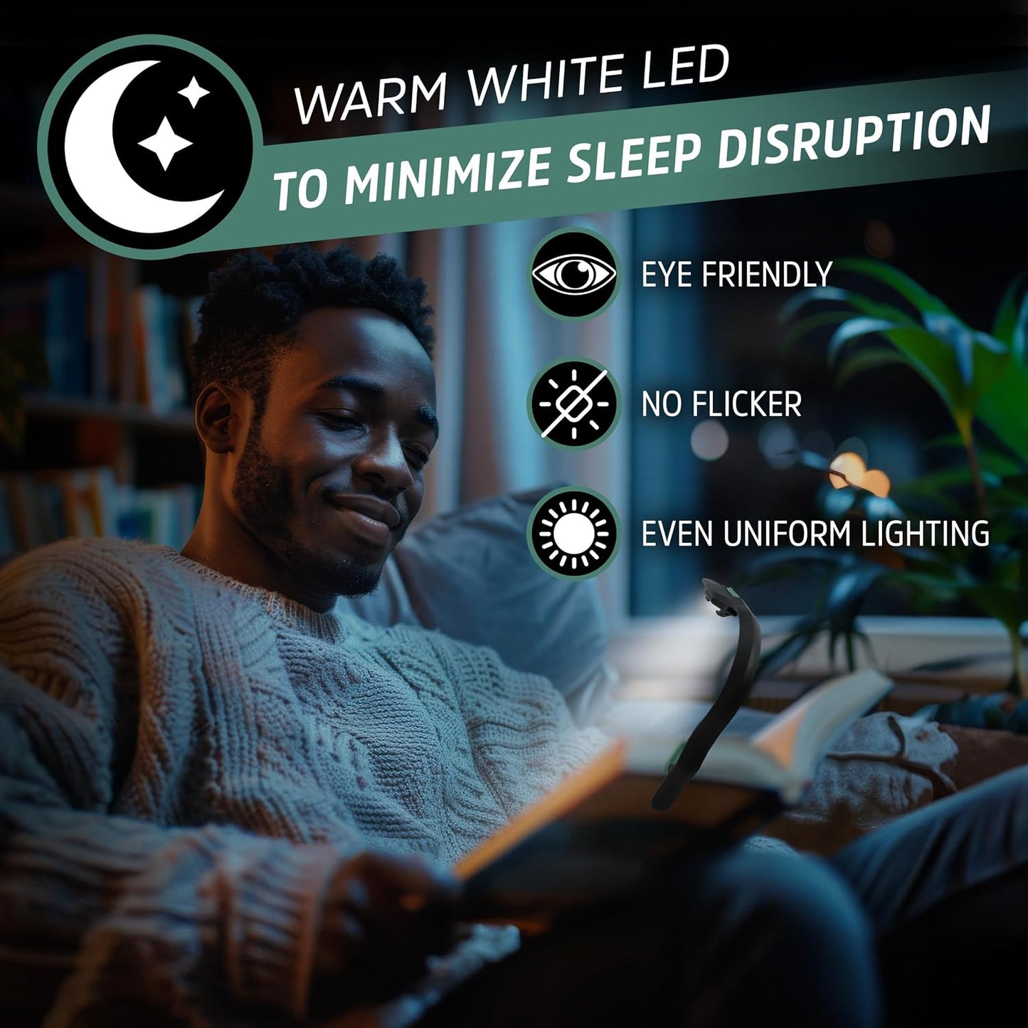 Flex-R LED Rechargeable Book Lights for Reading at Night, Reading Light with Warm LED Color, Long-Lasting and Lightweight Reading Lamp