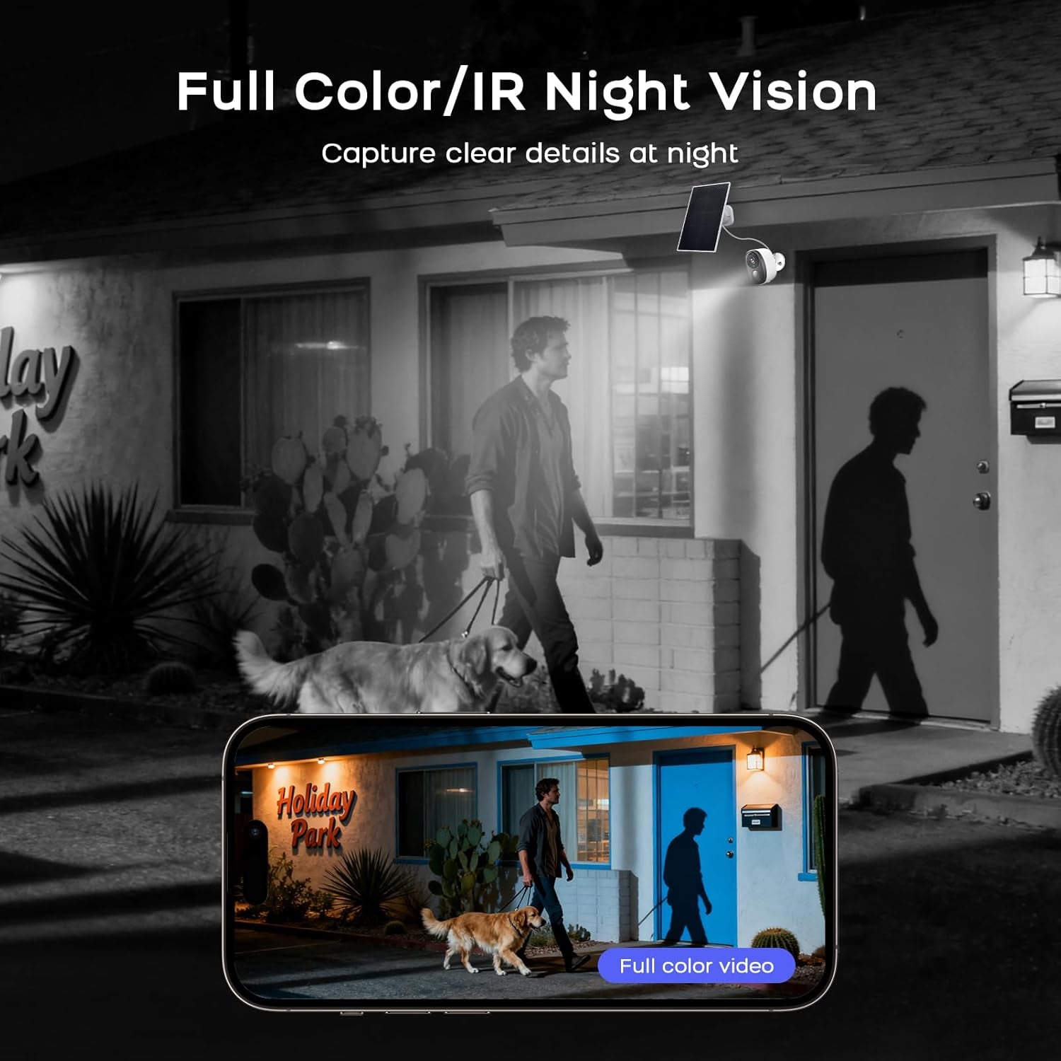 Solar Home Security Cameras Wireless Outdoor,2K HD 360°View No Monthly Fee with Wifi Security Camera,Night Vision,Two-Way Audio,Motion Detection,Smart Life APP Control IP66 Waterproof