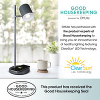 Good Housekeeping Modern LED Desk Lamp, Wireless Charging, Grey | Clearsun Leds Reduce Eyestrain | Dimmable | Good Housekeeping Seal | Adjustable Pivoting Head