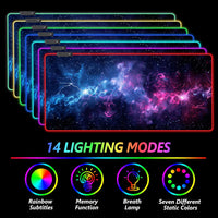LED Gaming Mouse Pad RGB, Large Mouse Pad with 14 Light Modes, Keyboard Mousepad Led Extended Surface (35.4 X 15.8 In) for Desktop Gamers, Blue Purple Starry Nebula