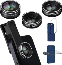 Phone Camera Lens, 198 Fisheye Lens + 120 Super Wide-Angle Lens + 20X Macro Lenses Camera Photography Accessories Kit Gadgets for Iphone Samsung Android Smartphone