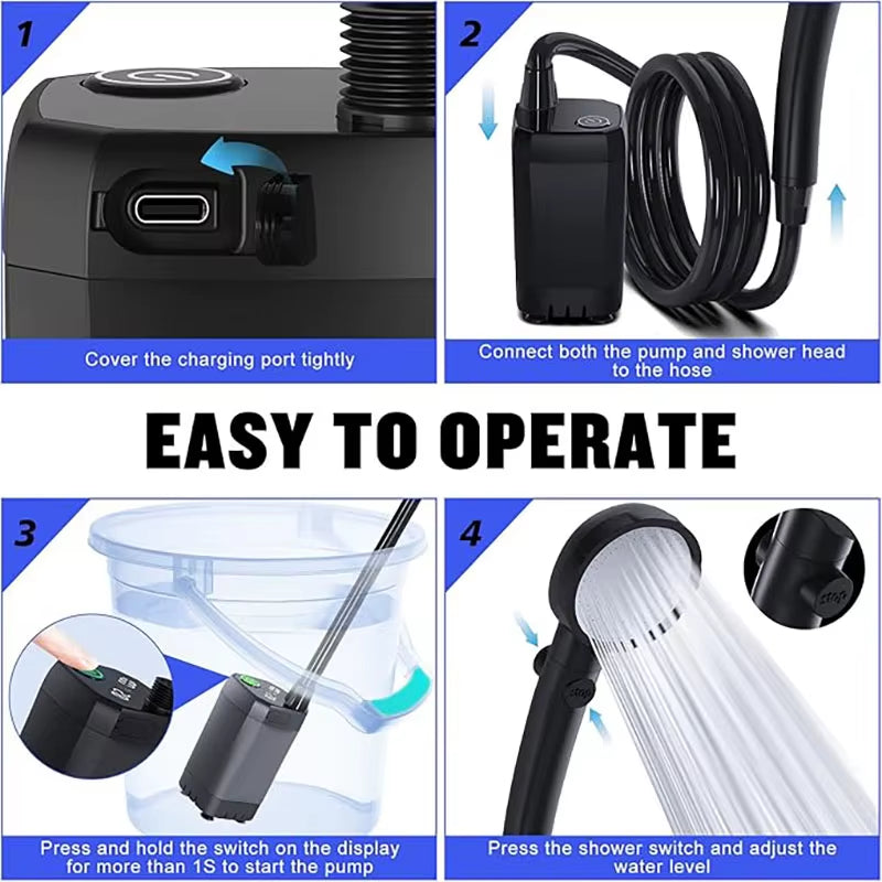 Portable Shower for Camping 6000Mah Rechargeable Camping Shower with Shower Head Intelligent LED Display Electric Shower Pump