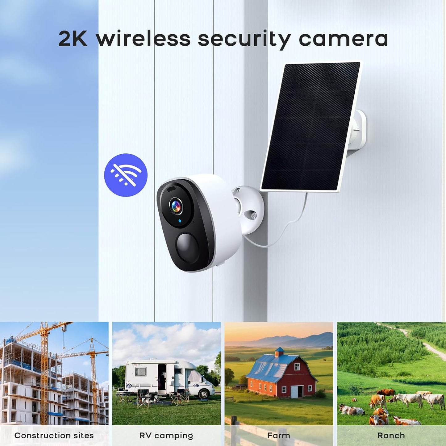 Solar Home Security Cameras Wireless Outdoor,2K HD 360°View No Monthly Fee with Wifi Security Camera,Night Vision,Two-Way Audio,Motion Detection,Smart Life APP Control IP66 Waterproof