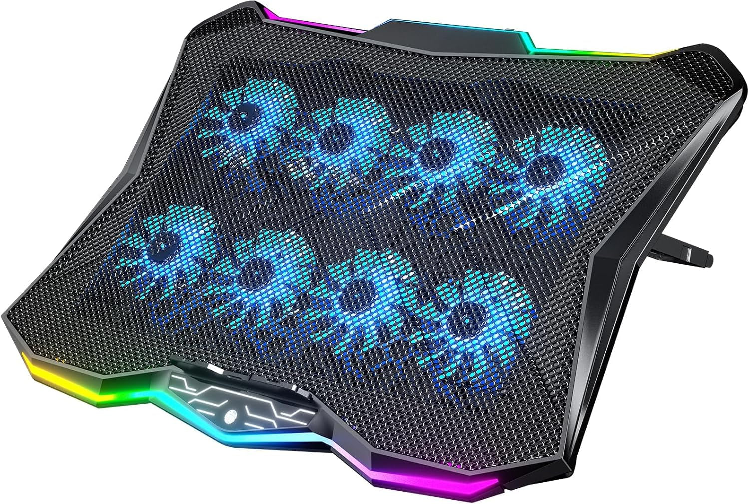 Laptop Cooling Pad with 8 Cooler Fans for 15.6-17.3 Inch Computers | RGB Atmosphere Lights, Computer Base Stand with 7 Height Slots, Blue LED Lights with Fans, 2 USB Ports, AA3