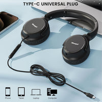 USB C Wired Over-Ear Headphones with Microphone | Volume Control, Share Port, Adjustable Headband Foldable Stereo Headset for Adult/Teens for Iphone 16, Laptop, Gaming, Travel
