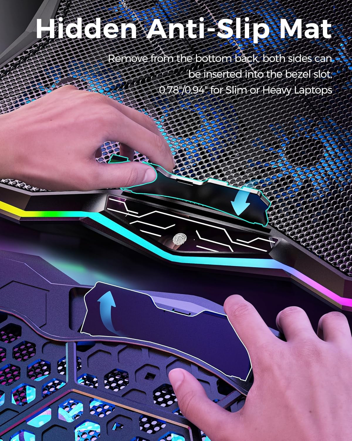 Laptop Cooling Pad with 8 Cooler Fans for 15.6-17.3 Inch Computers | RGB Atmosphere Lights, Computer Base Stand with 7 Height Slots, Blue LED Lights with Fans, 2 USB Ports, AA3