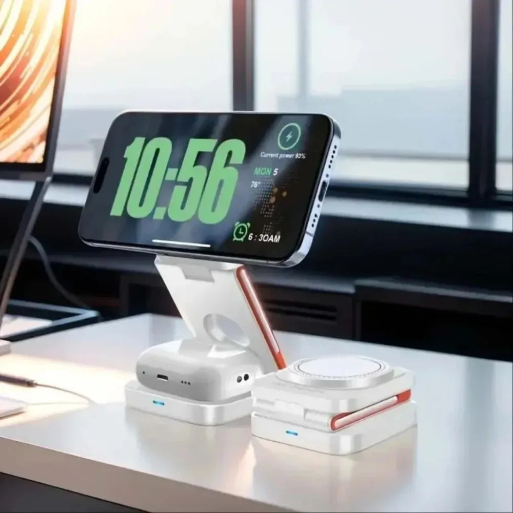 3 in 1 Foldable Magnetic Wireless Charger Stand Fast Charging Station for Iphone 16 15 14 13 12 Iwatch 10-2 Airpods Pro Max