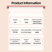 Phomemo D30 Mini Label Printer Wireless Bluetooth Label Printer Portable Pocket Label Printer