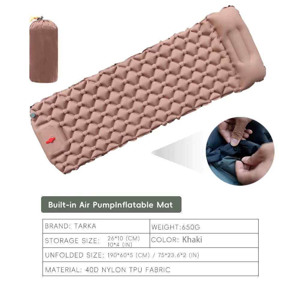 Inflatable Camping Mats Air Mattress with Pillow Outdoor Tourist Sleeping Pad Self-Inflating Mattress for Hiking Climbing